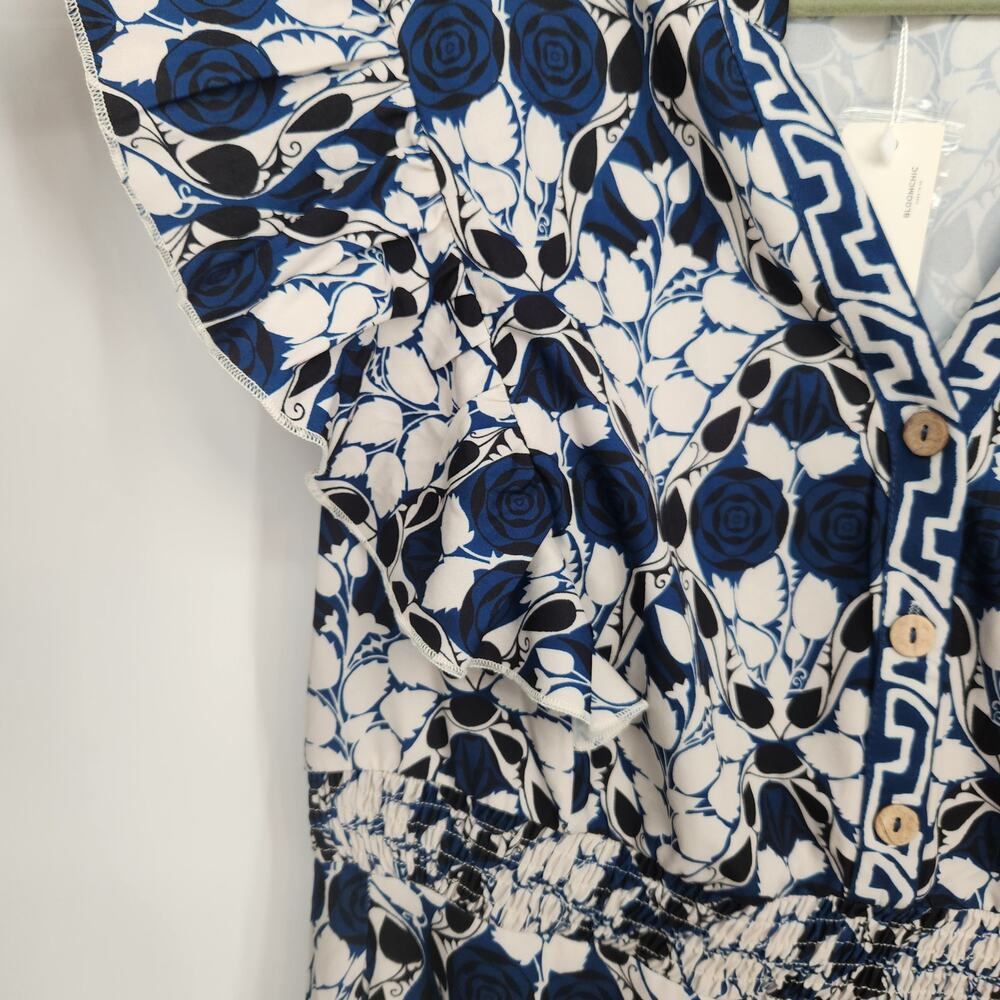 NWT Bloomchic Navy White Floral Roses Ruffled Plus Midi Dress Women's‎ 18/20 - Picture 7 of 9